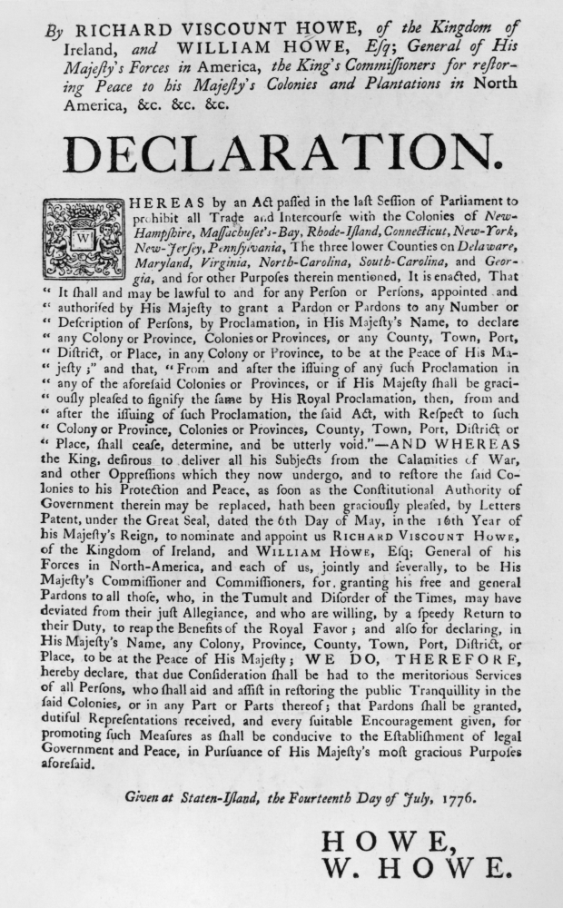 Howe Declaration 1776 Ndeclaration By Richard Viscount Howe And His