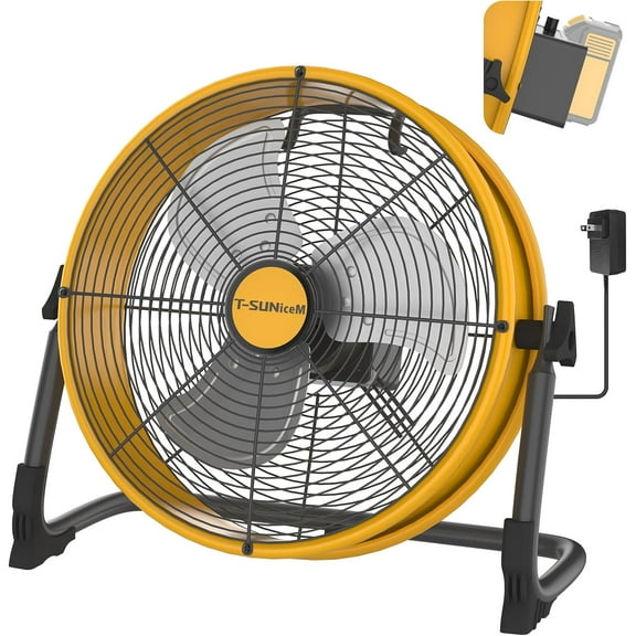 Battery Operated Floor Fan for Dewalt 20V Max Battery, Portable Fan with AC Adapter and USB Output, Metal Industrial High Velocity, Stepless Speed Cordless Fan for Jobsite Garage Camping Emergency