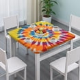 thumbnail image 3 of Colorful Rainbow Tie Dye Spiral Pattern Square Fitted Tablecloth with Elastic Edge,Square Table Cover,Washable Elastic Table Cover for Home Kitchen Party Decor 34"x34", 3 of 6
