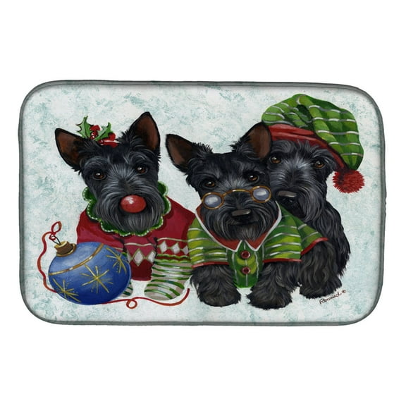 Scottish Terrier Christmas Elves Dish Drying Mat