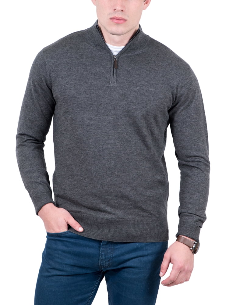 Real Cashmere Grey Half Zip Cashmere Blend Mens Sweater