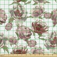thumbnail image 2 of Ambesonne Floral Fabric by the Yard Upholstery, Peonies on Plain Backdrop, 2 Yards, Dark Rust Slate Brown, 2 of 5