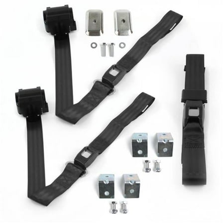 Camaro 1982-1992 Standard 2 Point Black Retractable Bench Seat Belt Kit with Bracketry - 3 Belts