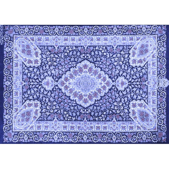 Ahgly Company Machine Washable Indoor Rectangle Medallion Blue Traditional Area Rugs, 4' x 6'