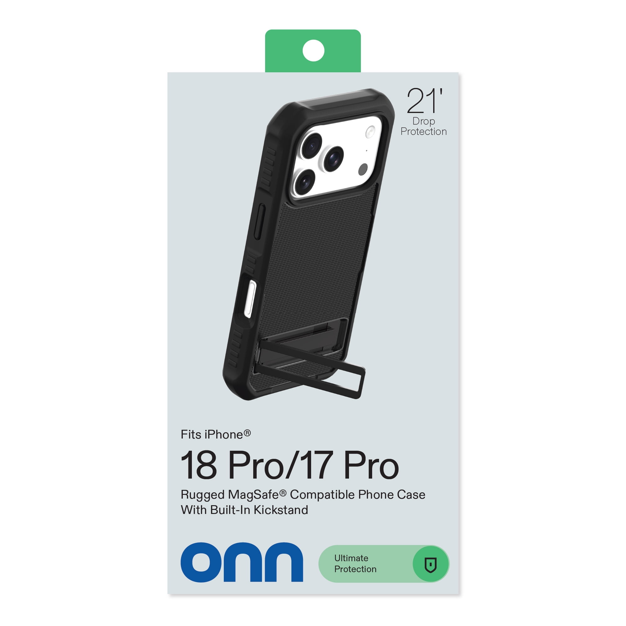 onn Rugged Phone Case with Kickstand for iPhone 18 Pro / 17 Pro, MagSafe Compatible - Black
