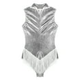 thumbnail image 6 of Doomiva Women's Jazz Dance Leotard Sequins Metallic Tassel Bodysuit Samba Latin Dancewear Silver XL, 6 of 7