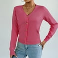 thumbnail image 2 of QTBIUQ Sweater Cardigan Sweaters Womens Solid Color V-neck Knitted Sweater Button up Cardigan Top Hot Pink, 2 of 8