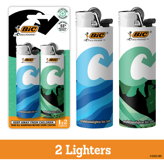 BIC Ecolutions Pocket Lighter, Ecofriendly Candle Lighters, Recycled Packaging, 2 Pack