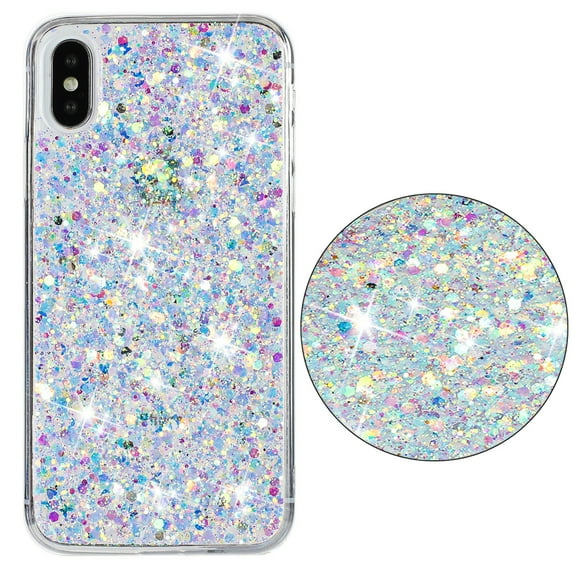 for iPhone XR Glitter Case, Cute Bling Sparkle Shiny Slim Soft Silicone Reflective Clear TPU Bumper Women Girls Shockproof Protective Phone Case for iPhone XR, White