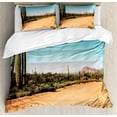 thumbnail image 1 of Saguaro Cactus Decor King Size Duvet Cover Set, Earth Path with Giant Cactus Plants to the South American Desert Picture, Decorative 3 Piece Bedding Set with 2 Pillow Shams, Multi, by Ambesonne, 1 of 3