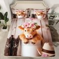 thumbnail image 2 of Homewish Bohemain Cowboy Tribal Twin Sheet Sets,Rustic Highland Cattle Twin Fitted Sheet,Kawaii Flower Floral Flat Sheet For Girl Boy,Luxury Bedroom Decor,3pcs, 2 of 7