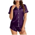 thumbnail image 3 of Feancey Womens Pajama Shorts Sets Silk Satin Sleepwear Summer Button Down Shirts and Short Pants Pjs 2 Piece Set Cozy Soft Lounge Outfits Purple S, 3 of 9