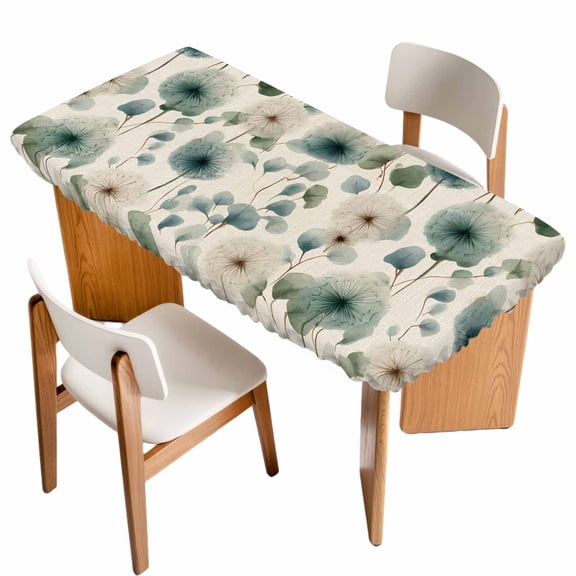 Watercolor Dandelion Table Cloths for 6 Foot Rectangle Tables, Spring Floral Botanical Vintage Beige Patio Waterproof Elastic Fitted Tablecloths, Washable Rectangular Table Cover for Camping