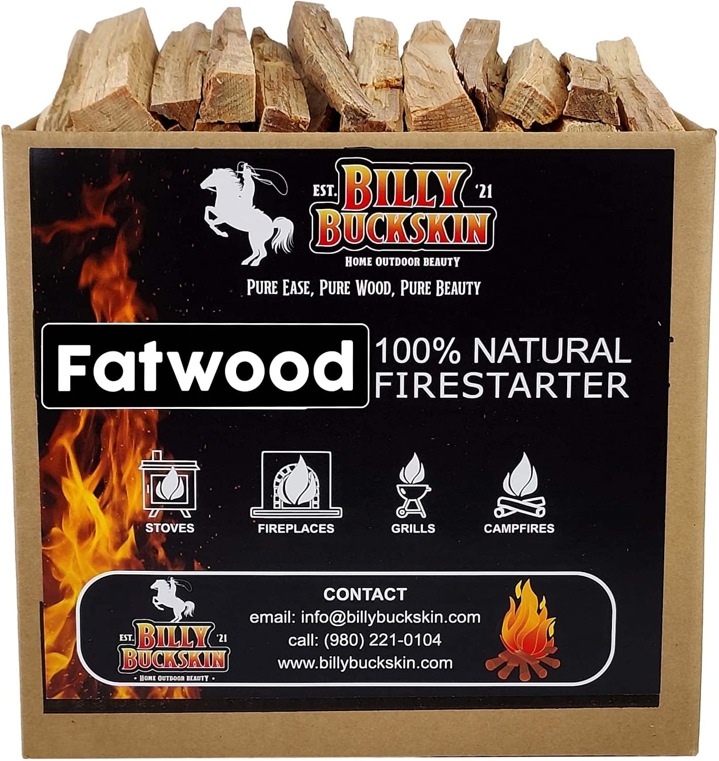 Billy Buckskin Fatwood Fire Starter Sticks, Easy & Safe Fire Starter, Start a Fire with Just 2 Sticks, Works in any Weather Conditions, 10 Pound Box