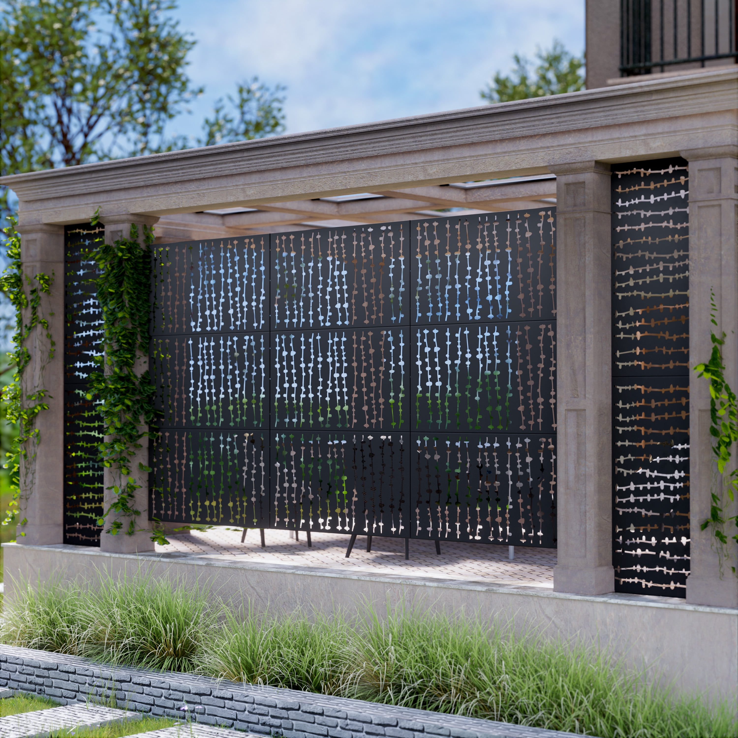 MAYEERTY Folding Privacy Screen – Heavy-Duty Galvanized Steel Panel,Black