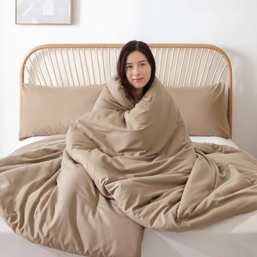 Oversized King Comforter Taupe Brown, 3pcs(1 Boho Tan Comforter & 2 Pillowcases), Lightweight Oversized King Size Comforter Sets Soft Bedding