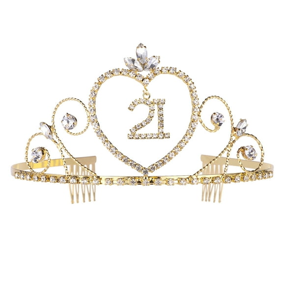 Worgeous Elegant Birthday Crown with Rhinestones and Alloy Material for Decoration Golden 21 Years Old