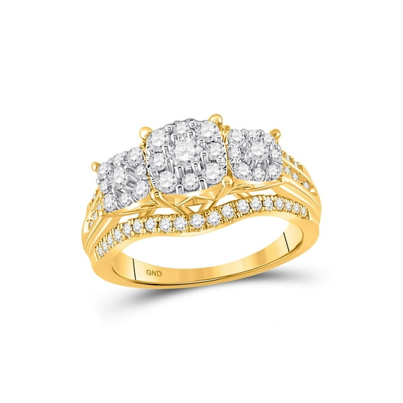 10kt Yellow Gold Womens Round Diamond Cluster 3-stone Ring 1 Cttw