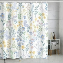 Bathroom Shower Curtain, Retro Modern Watercolor Floral Curtains Decor Set, Polyester Fabric Soft Bathroom Curtain with Hooks, Blue Butterfly