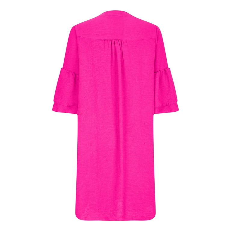 Diufon Women's Summer Casual Dresses V Neck Layer 3/4 Length Sleeve Dress  Solid Color Dress - Walmart.com