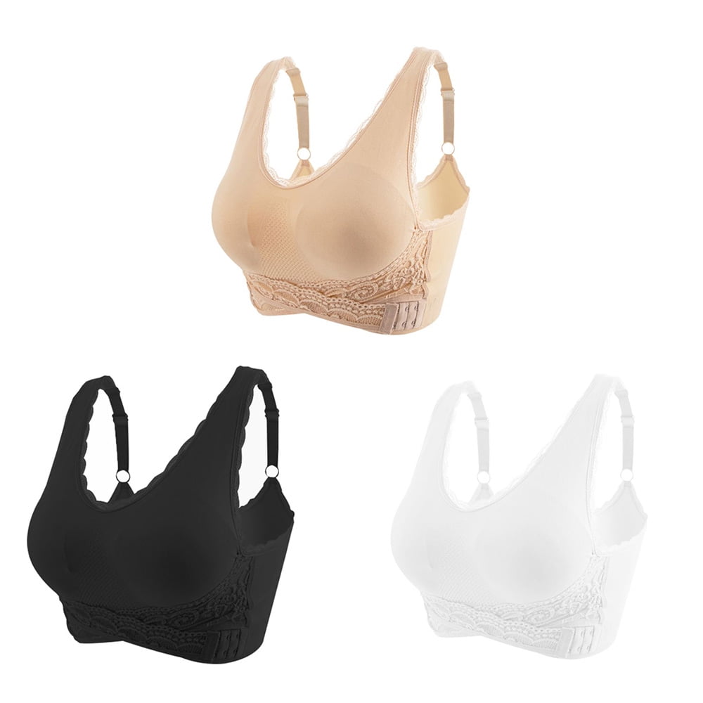 Women's 3-Pack Women Seamless Cross Front Side Buckle Lace Sport Push Up  Bra Yoga Running Bras with Removable Pads