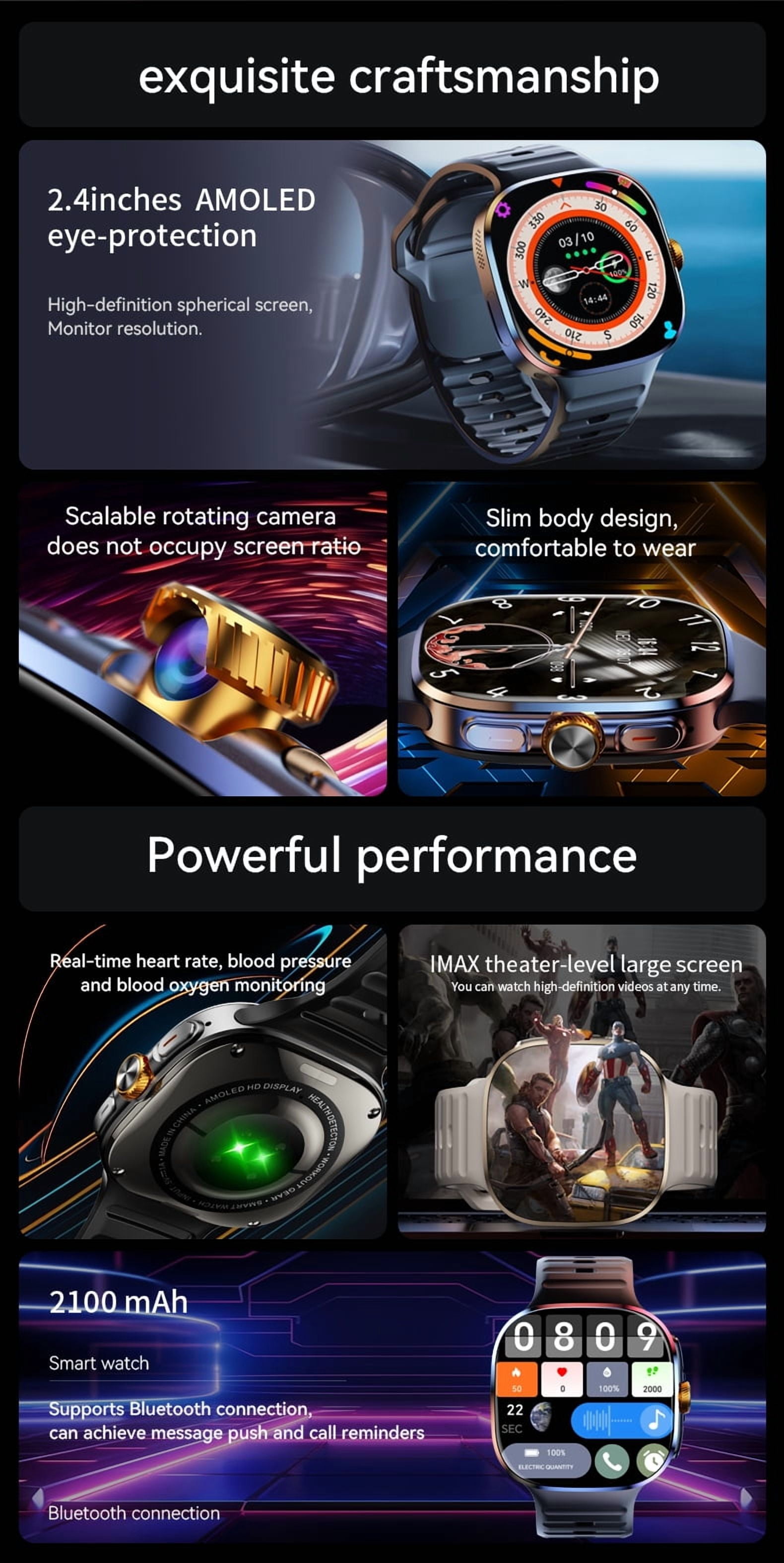 Smart Watch 4G LTE Android 10, 2.4" AMOLED HD Display, Quad-Core Processor, 8GB+128GB Storage, Long Battery Life, Business & Fitness Wearable Device