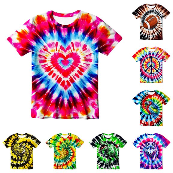 OSOLU Children Boys T-Shirts Tie Dye Short Sleeve Crew Neck Lightweight Comfortable Everyday Wear School Holiday Tops