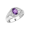 thumbnail image 4 of Rylos  Sterling Silver Classic 7X5MM Oval Amethyst & Sparkling Diamond Ring - Birthstone Jewelry for Men -Size 11, 4 of 7