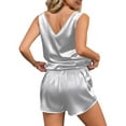 thumbnail image 7 of FAIWAD Women's Satin 2 Piece Pajama Sleeveless V Neck Crop Tank Top and Shorts Comfy Loungewear Set, 7 of 7
