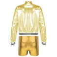 thumbnail image 2 of TiaoBug Kids Boys Girls Jazz Dance Costumes Shiny Metallic Long Sleeves Outerwear And Dance Shorts Sports Set Gold 8, 2 of 5