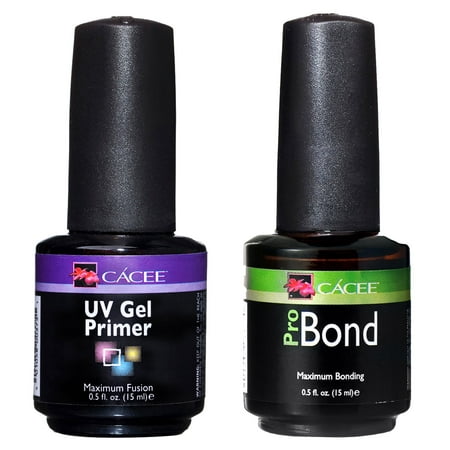 Nail Primer Duo Set for Acrylic Nails, UV Gel Primer & Pro Bond 0.5 oz Each by Cacee, Low Odor, Polish for UV/LED, Use On Natural Nails Before Color Gel Polish & Acrylics, Protect & (Best Acrylic Primer For Nails)