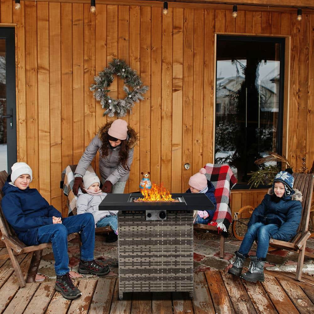 GVN Garden Fire Pit Table, Outdoor Fire Pit Table, 28" Fire Table, 50000 BTU Gas Firepit with Volcanic Stone, Black