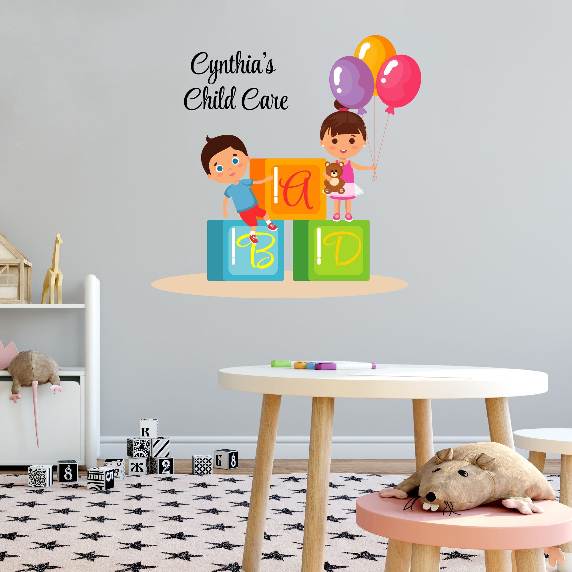 Personalized Name Day Care Wall Decal Cute Little Girl Standing on a