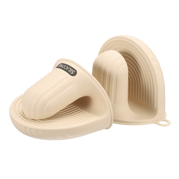 Uxcell 2 Pcs Guantes de Horno de Silicona, Mini Guantes Resistentes al Calor, Soportes para Olla de Silicona, Protectores de Dedos para Cocinar, Agarre para Freidora de Aire, Cocina y Horneado, Beige