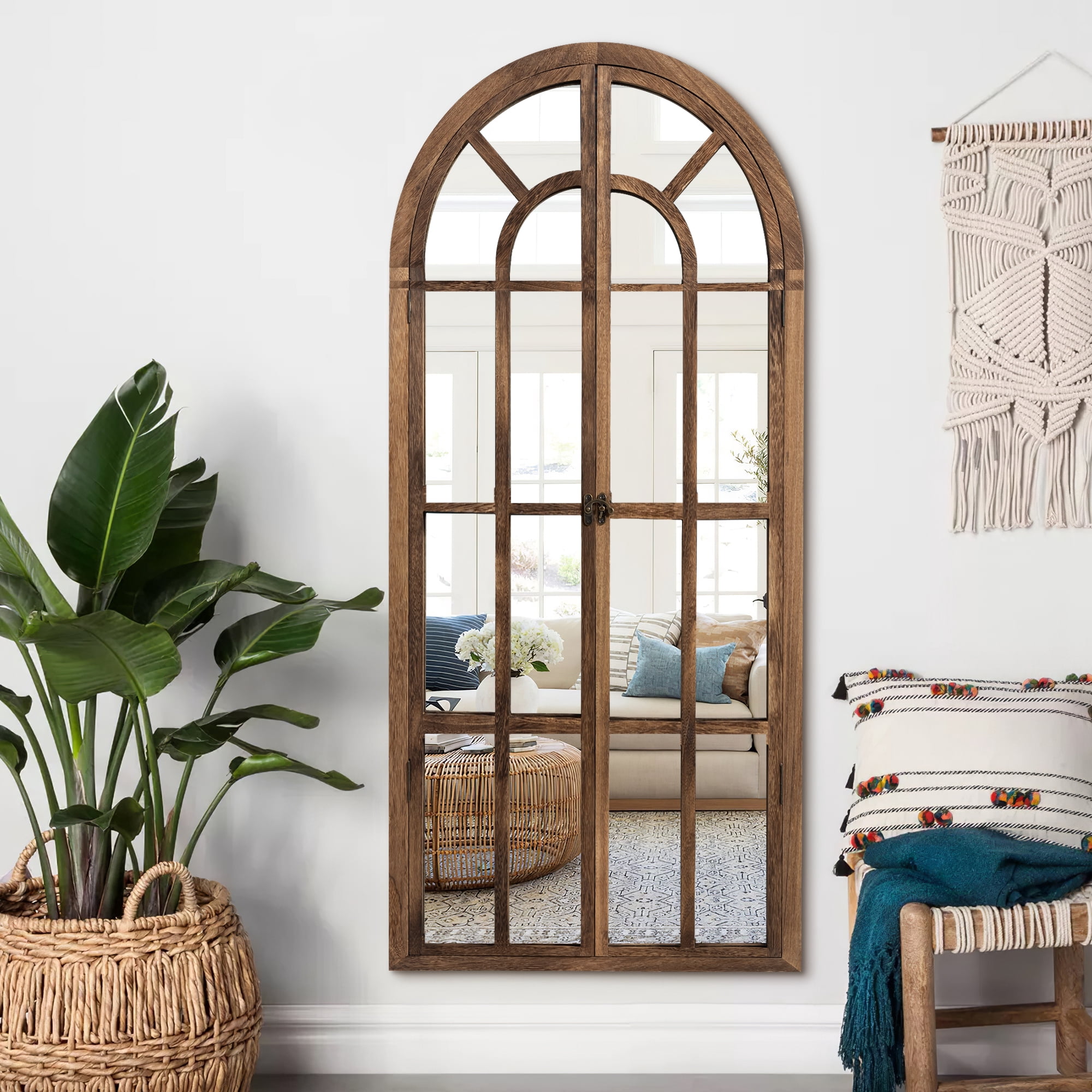71"x32" Modern Arched Foldable Window Mirror Full Length Mirror Floor Mirror,Browen