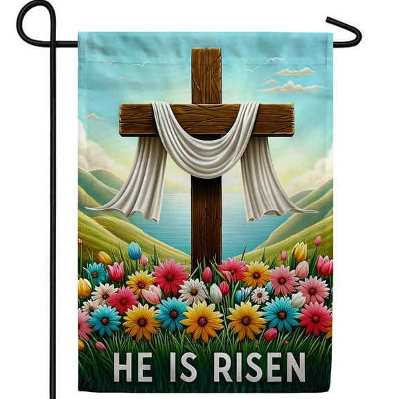 America Forever He is Risen Easter Garden Flag 12.5 x18 inch Double Sided Religious Cross Daisies Floral Flower Farmhouse Spring Holiday Seasonal Easter Day Flags for Outdoor Yard Lawn Decoration