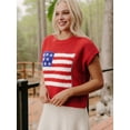 thumbnail image 6 of Women'S American Flag Sweater Cap Sleeve Crop Tops Crew Neck Loose Fit Knit Sweater Pullover Top Red S, 6 of 8