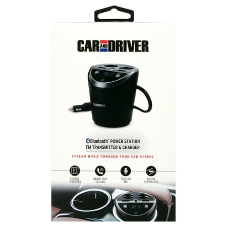 Car and Driver - Car Power Station with 4 Charging Ports and FM Transmitter - Black