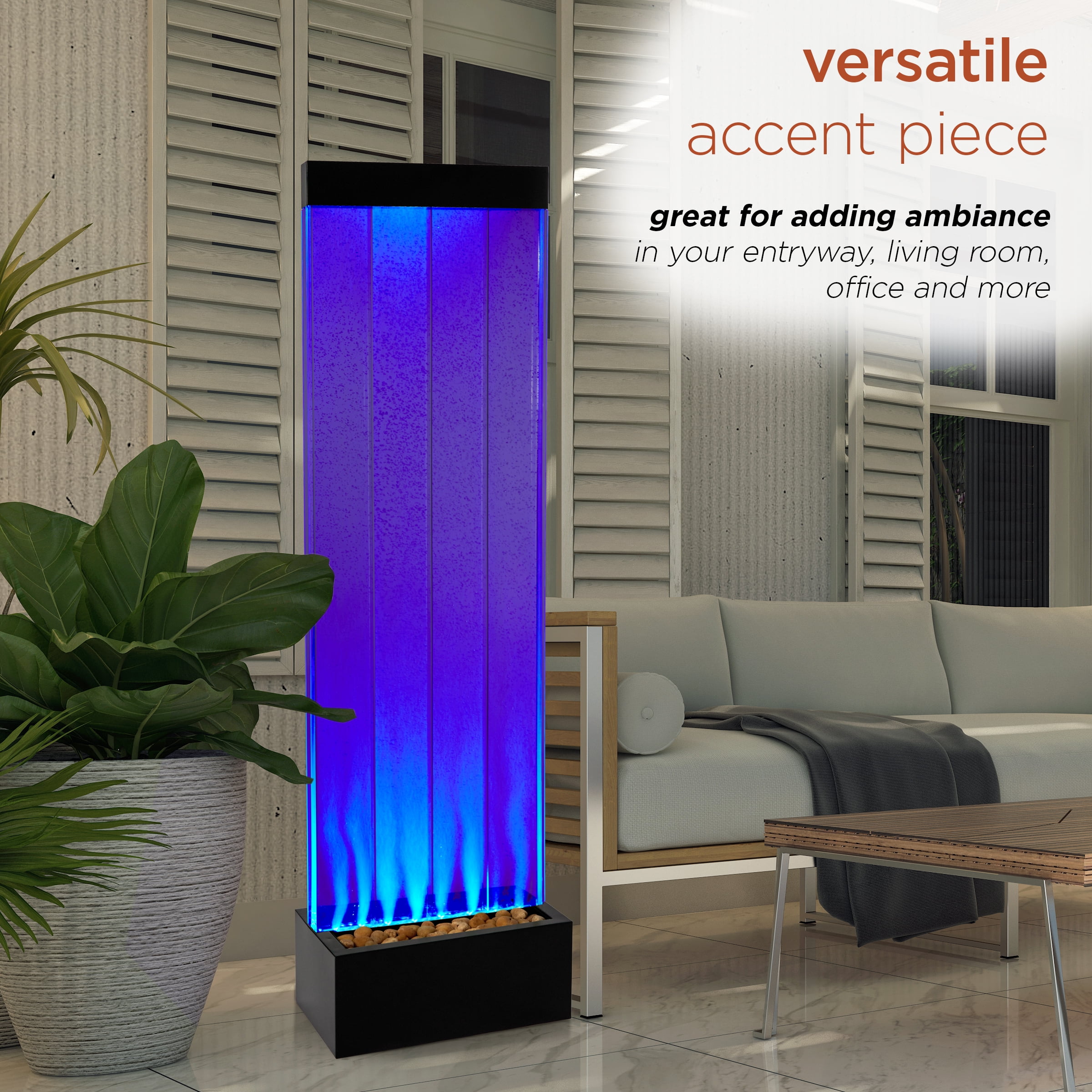 Alpine Corporation MLT134BK 72"H Indoor Bubble Wall Fountain with Color-Changing LED Lights & Remote, Black