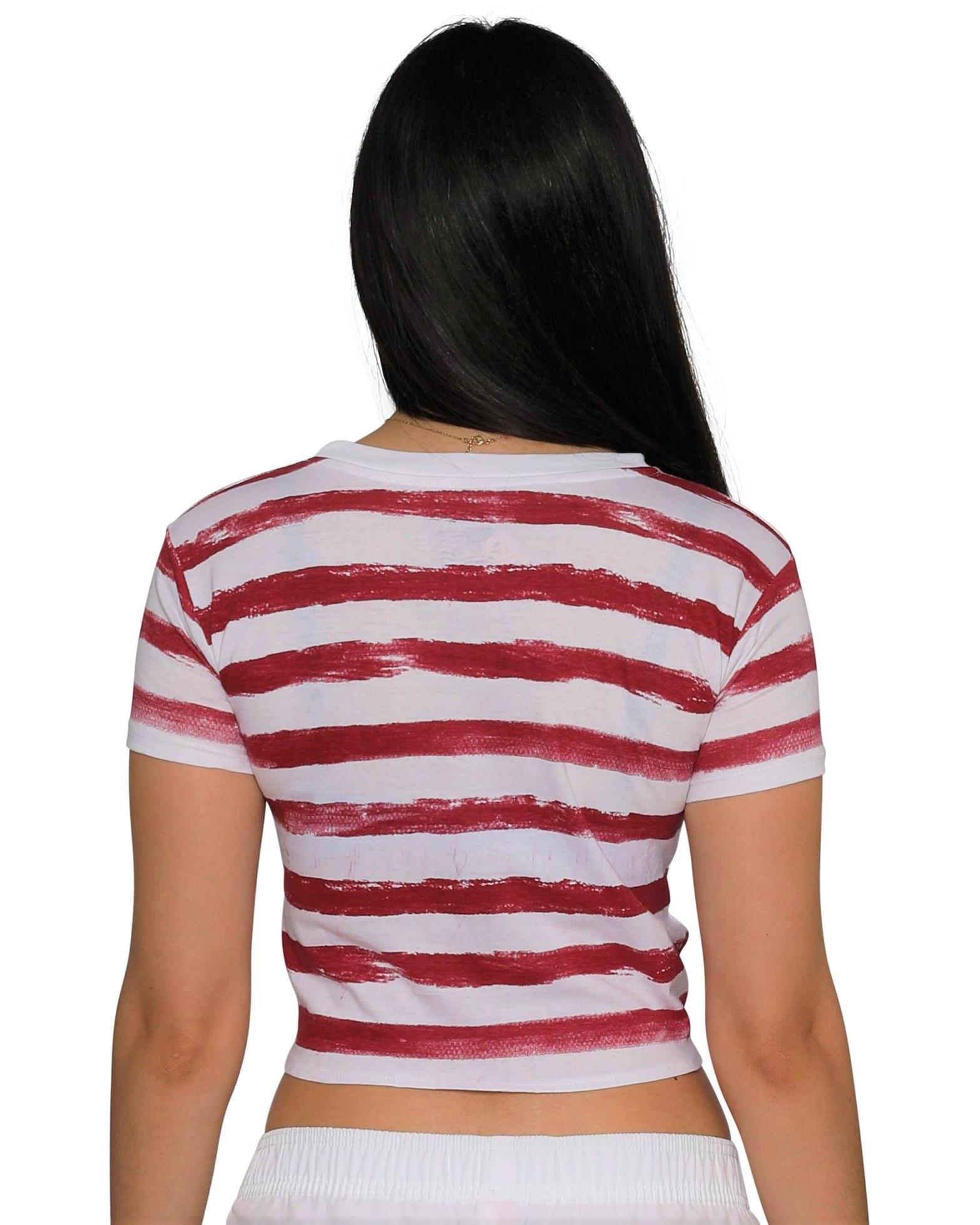 U.S. Vintage Knot Front Cuffed Sleeve / Sleeveless Stars and Stripes Crop Top Tee USA Patriotic T-Shirt, Stripes, Size: X-Small - image 2 of 2