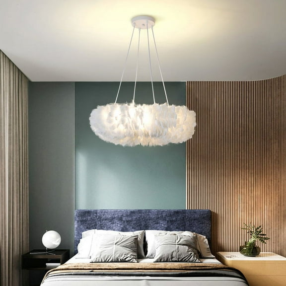 Arturesthome Light White Feather Shaded Pendant Kitchen Island Pendant Light for Dining Room Living Room Hallway Foyer