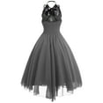 thumbnail image 3 of Fesfesfes Women Dress Gothic Style Round Neck Banquet Festival Off Shoulder Sleeveless Dress Lace Chiffon Dress, 3 of 3