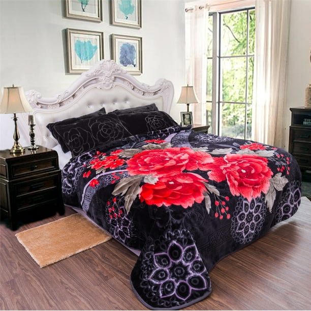 Home Bedroom Soft Microplush Mink Blanket Black Rose ...