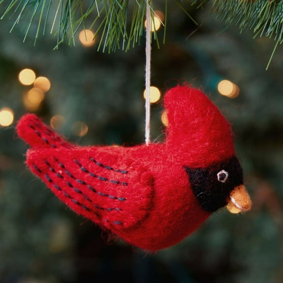 Nepal Hand Pressed Sheep Wool Cardinal Bird Ornament
