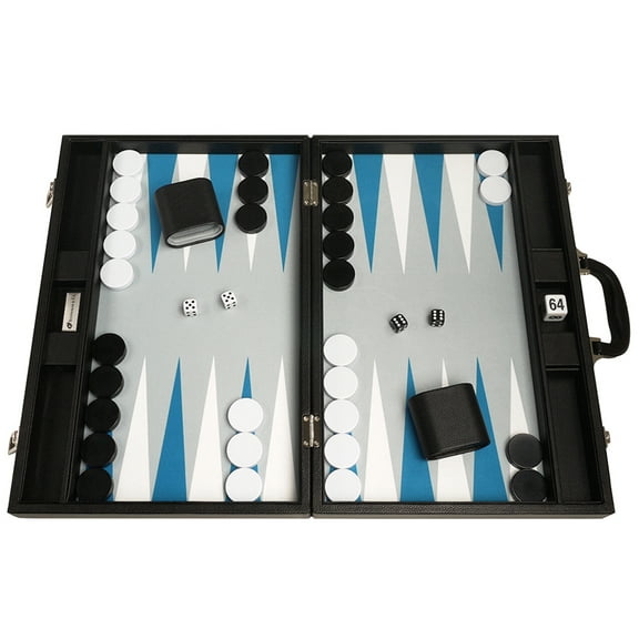 Silverman & Co. 19-inch Premium Backgammon Set - Large - Black/Astral Blue