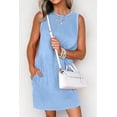 thumbnail image 6 of Women's Round Neck Sleeveless Mini Dress with Pockets 100% Cotton Comfortable Lightweight Flowy Everyday Casual Wear, 6 of 10