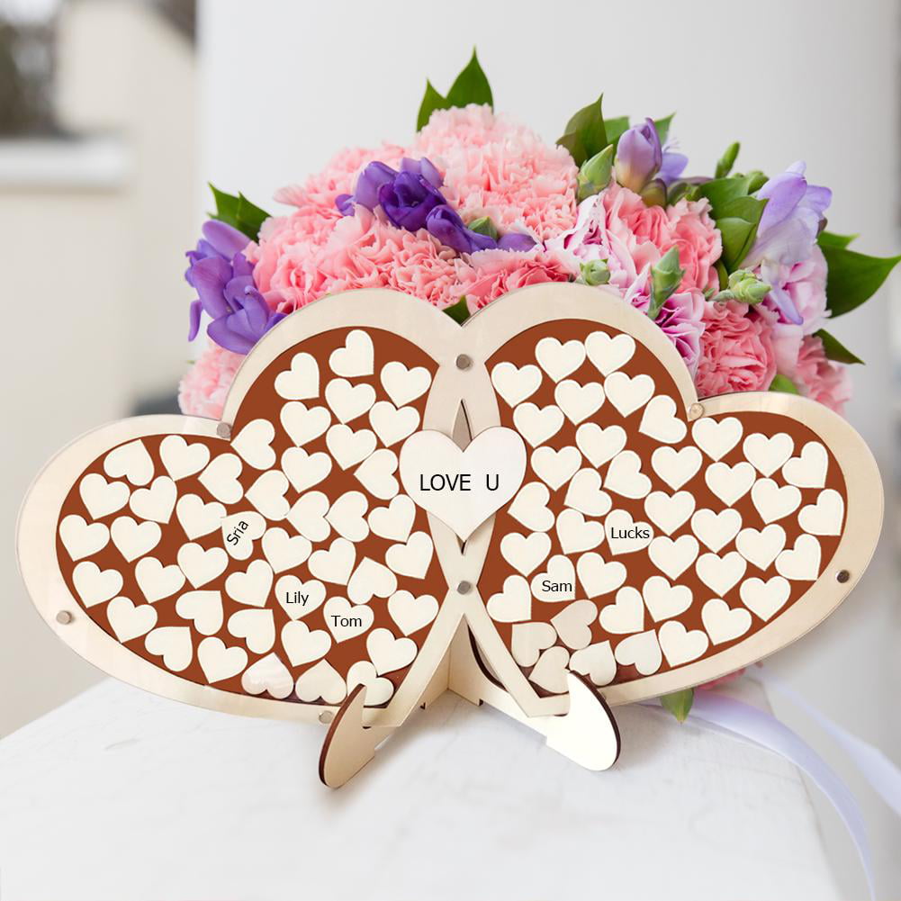 Wedding Personalized Guest Book Double Heart Shaped Custom Signature Puzzle Set 