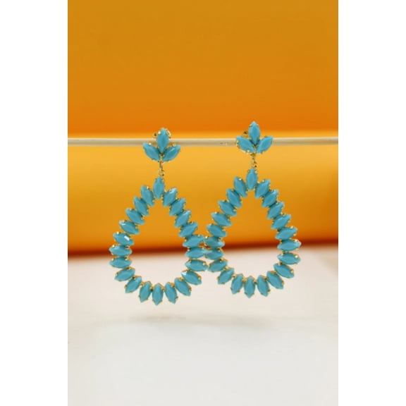 18K Gold Filled CZ Aqua Dangle Earrings (J220)