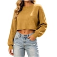 thumbnail image 3 of Liuinsasek Women's Cropped Top Long Sleeve Round-Neck Fashion Solid Color Pullover Fall/Winter Classic Casual and Comfortable Ribbed Top Sweater, 3 of 7