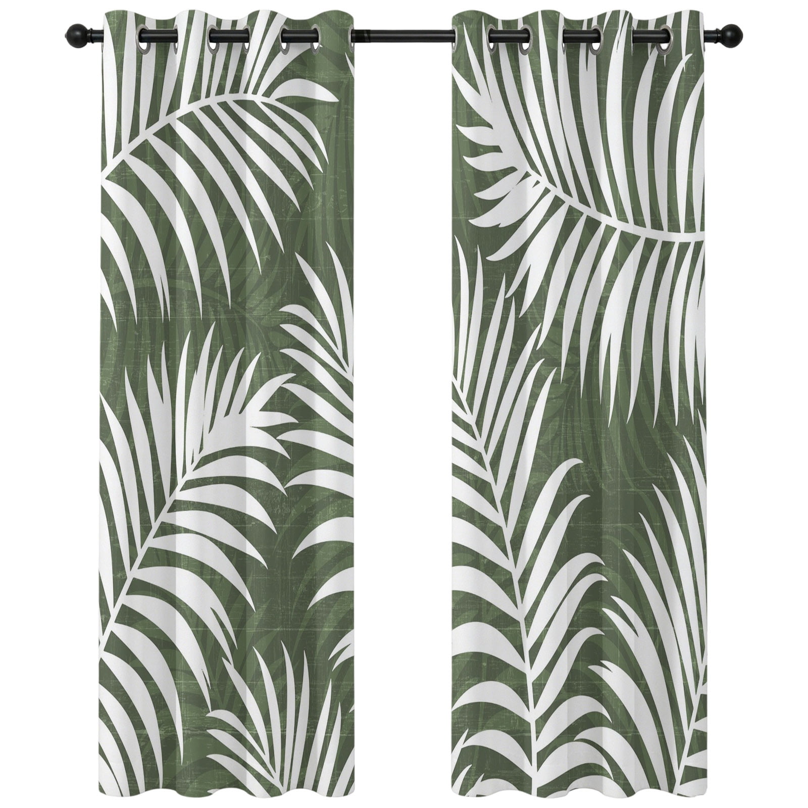 Green Palm Leaf Blackout Curtains 63 Inches Long Country Coastal Tropical Boho Beach Tree Leaves Thermal Insulated Room Darkening Drapes with Grommets for Living Room 42 W x 63 L 2 Panels